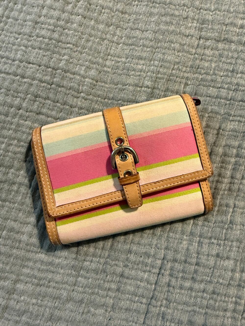 Vintage Y2K Coach Wallet SoHo Hampton Pastel Stripe Canvas Pink Leather Buckle